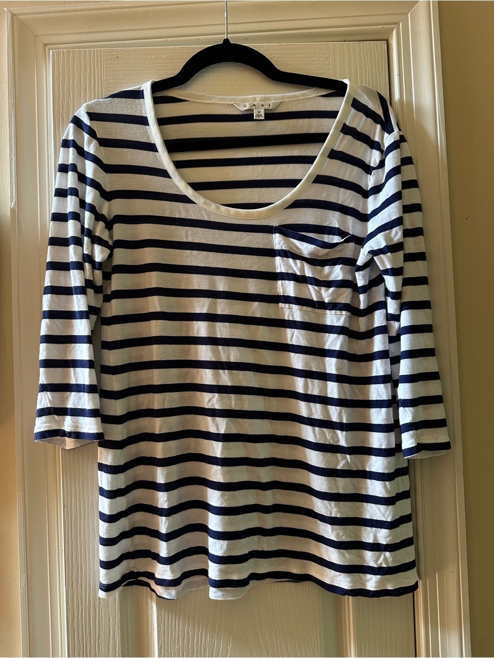 CAbi Striped Tee in Cream and Navy
